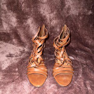 Brown Strappy Wedge Heels